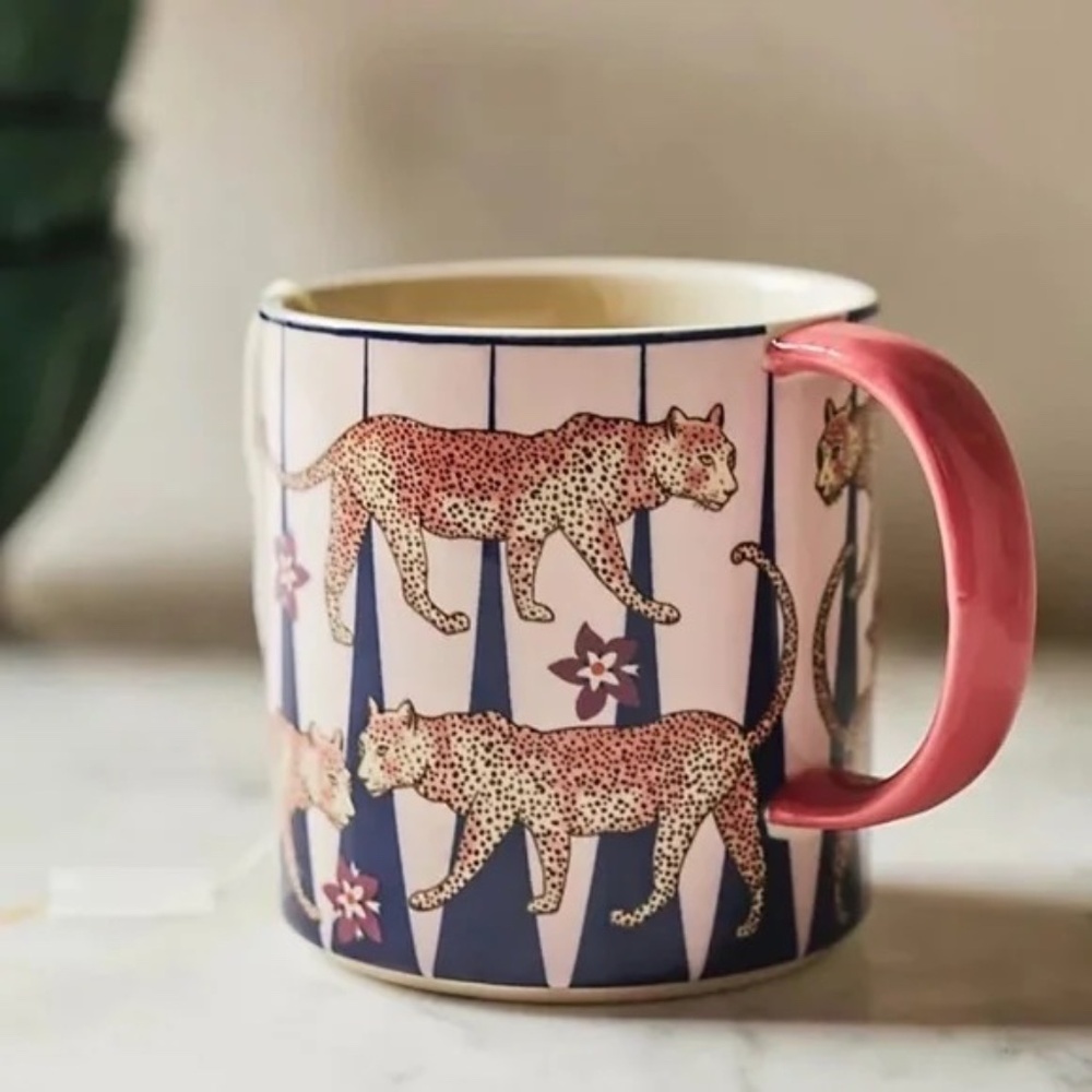NWT Set of 4 Anthropologie Maeve Leopard Mugs - Picture 1 of 2